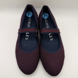 Aerosoles Mary Jane Flats Women’s 7.5 Navy Burgundy Knit Comfort Slip On Shoes